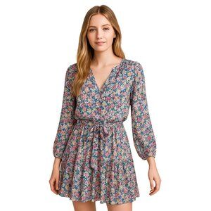 Easel Floral Print Mini Dress S Tie Belt 3/4 Sleeve V-Neck Cottagecore Flowy